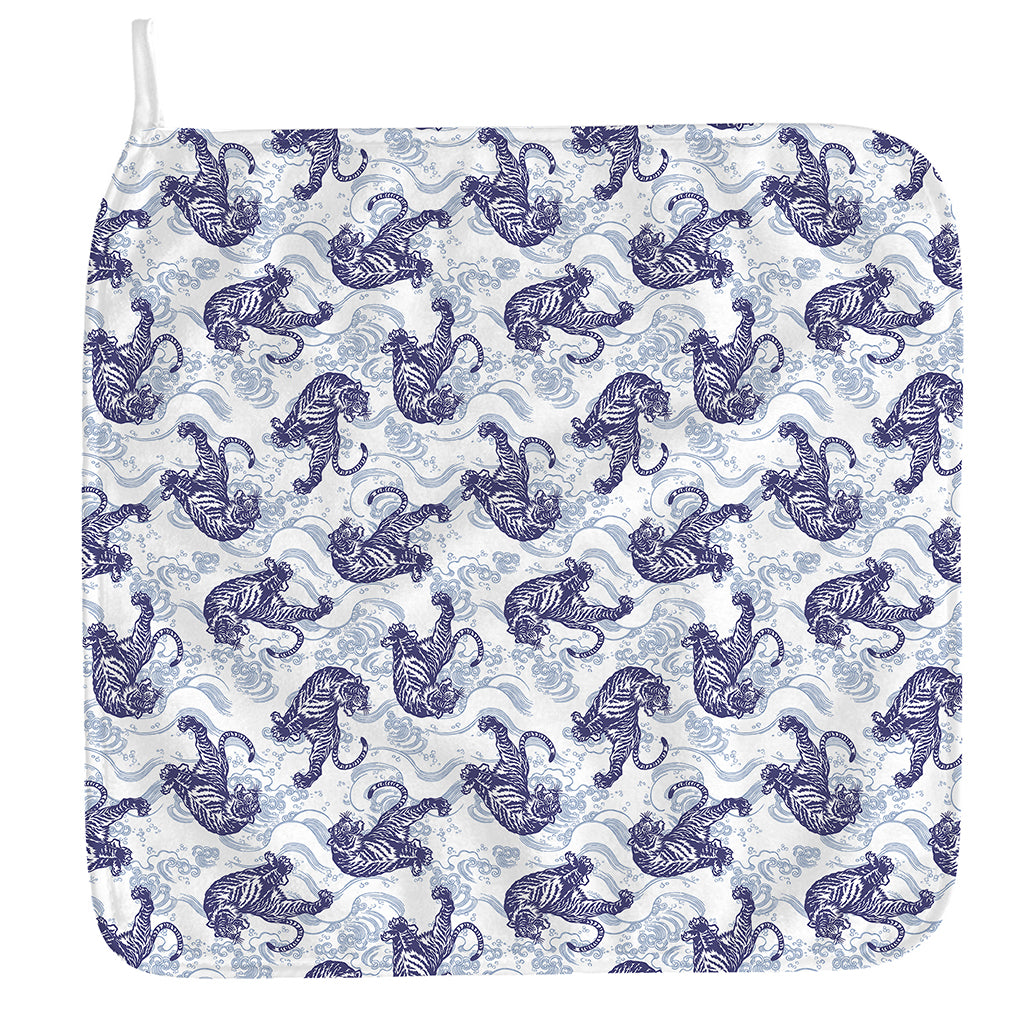 Japanese White Tiger Pattern Print Hand Towel