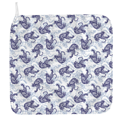 Japanese White Tiger Pattern Print Hand Towel
