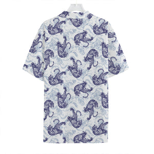 Japanese White Tiger Pattern Print Hawaiian Shirt