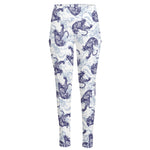 Japanese White Tiger Pattern Print High-Waisted Pocket Leggings
