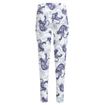 Japanese White Tiger Pattern Print High-Waisted Pocket Leggings