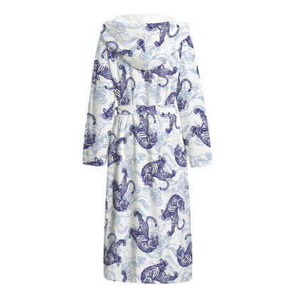 Japanese White Tiger Pattern Print Hooded Bathrobe