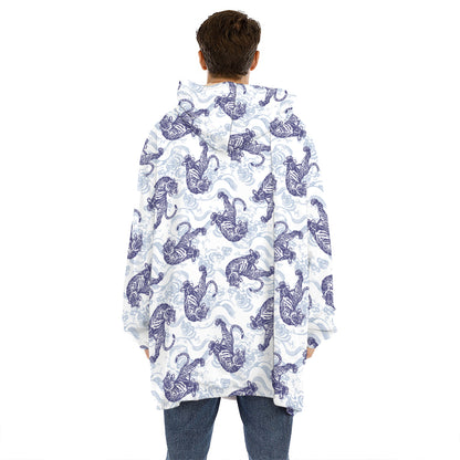 Japanese White Tiger Pattern Print Hoodie Blanket
