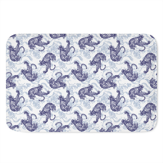 Japanese White Tiger Pattern Print Indoor Door Mat