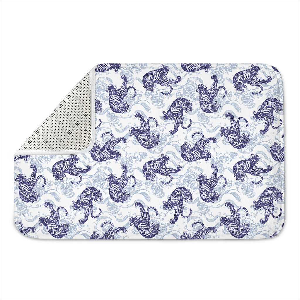 Japanese White Tiger Pattern Print Indoor Door Mat