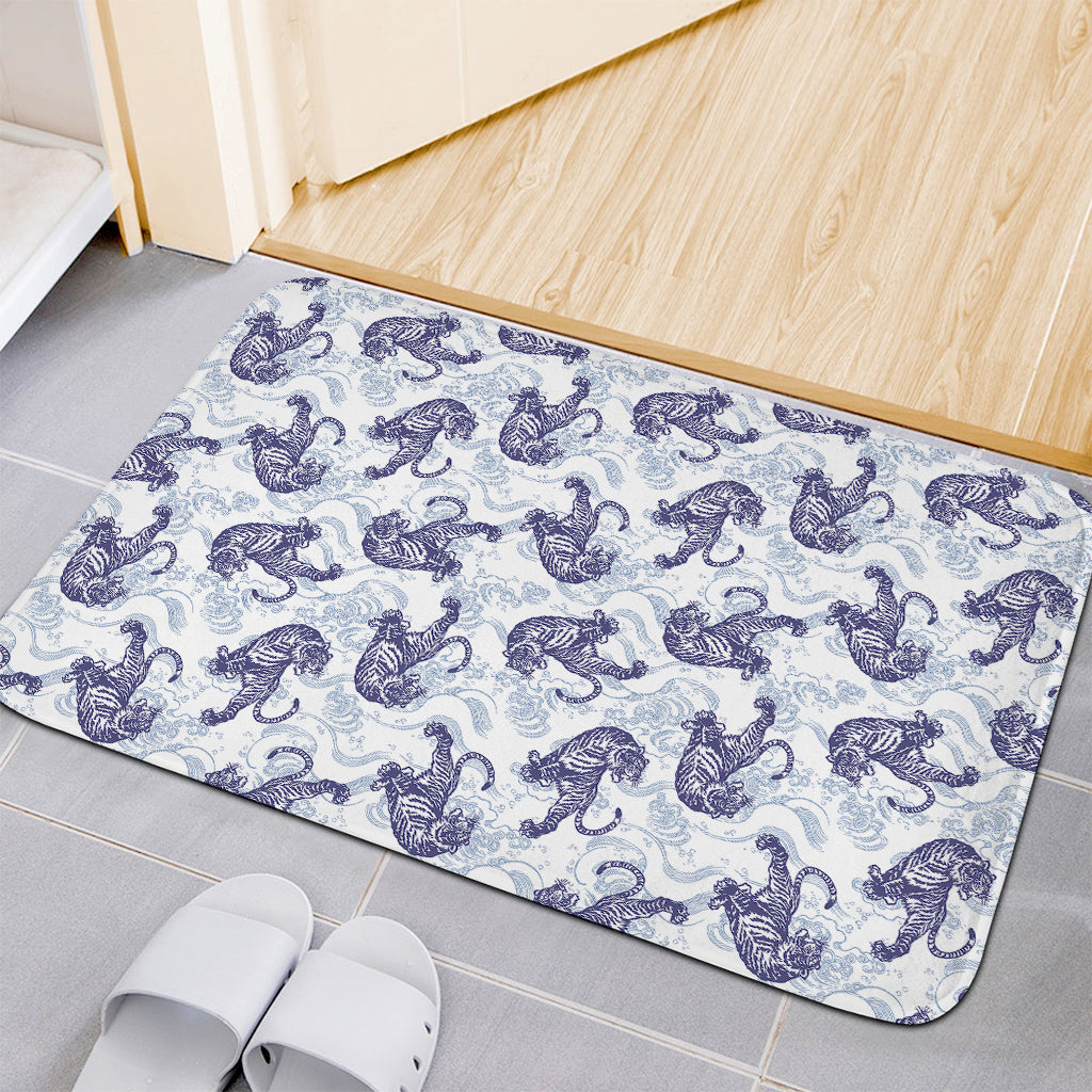 Japanese White Tiger Pattern Print Indoor Door Mat