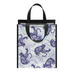 Japanese White Tiger Pattern Print Insulated Lunch Tote