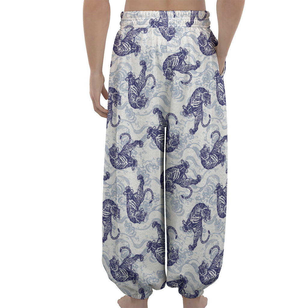 Japanese White Tiger Pattern Print Lantern Pants
