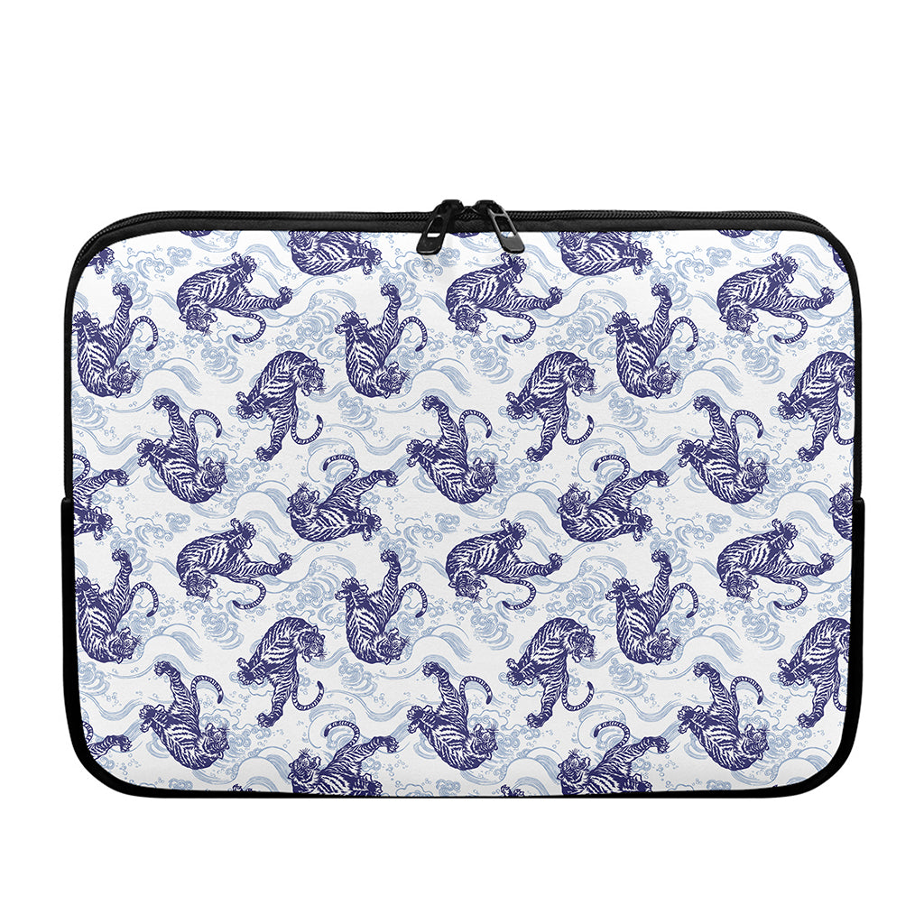Japanese White Tiger Pattern Print Laptop Sleeve