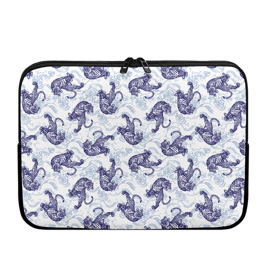 Japanese White Tiger Pattern Print Laptop Sleeve