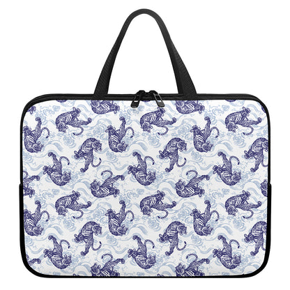 Japanese White Tiger Pattern Print Laptop Sleeve With Handle