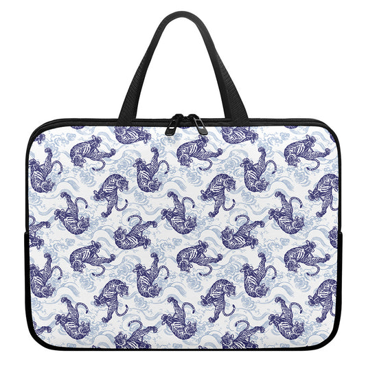 Japanese White Tiger Pattern Print Laptop Sleeve With Handle