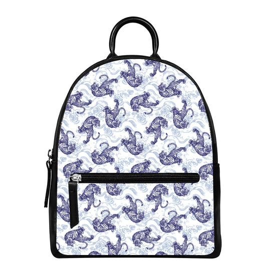 Japanese White Tiger Pattern Print Leather Backpack