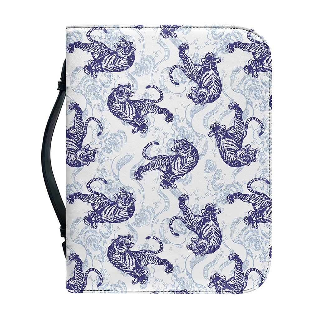 Japanese White Tiger Pattern Print Leather Bible Cover