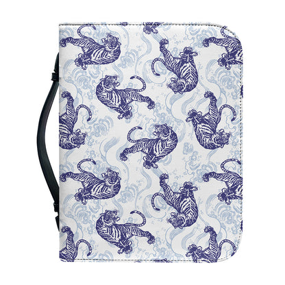 Japanese White Tiger Pattern Print Leather Bible Cover