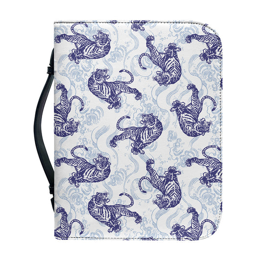 Japanese White Tiger Pattern Print Leather Bible Cover