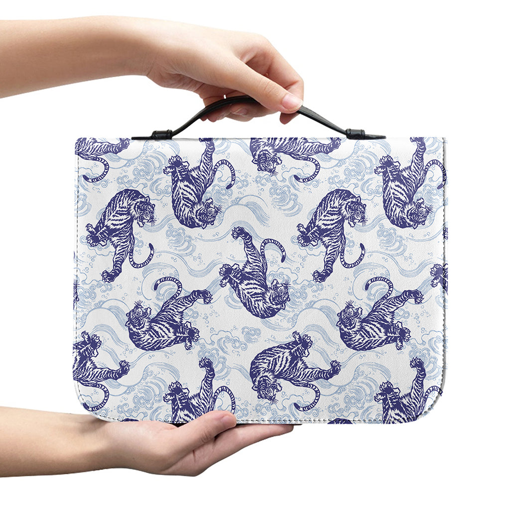Japanese White Tiger Pattern Print Leather Bible Cover