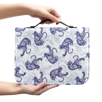 Japanese White Tiger Pattern Print Leather Bible Cover