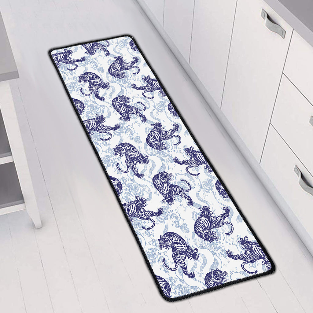 Japanese White Tiger Pattern Print Long Kitchen Mat