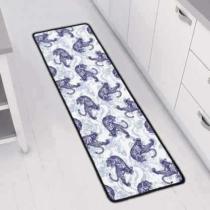 Japanese White Tiger Pattern Print Long Kitchen Mat