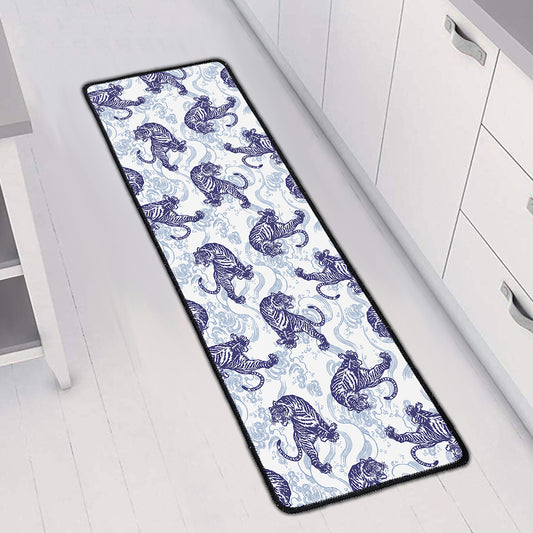 Japanese White Tiger Pattern Print Long Kitchen Mat