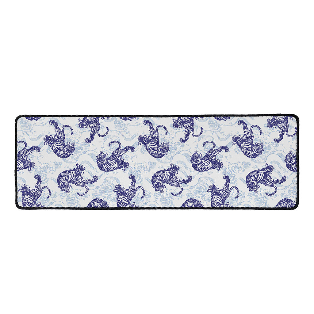 Japanese White Tiger Pattern Print Long Kitchen Mat