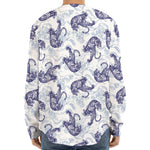 Japanese White Tiger Pattern Print Long Sleeve Baseball Jersey