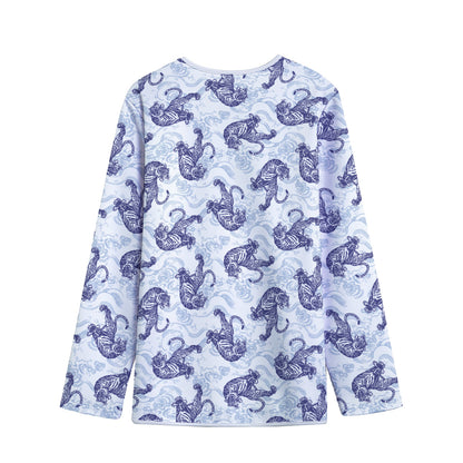 Japanese White Tiger Pattern Print Long Sleeve Short Coat
