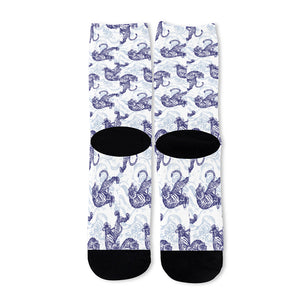 Japanese White Tiger Pattern Print Long Socks