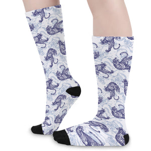 Japanese White Tiger Pattern Print Long Socks