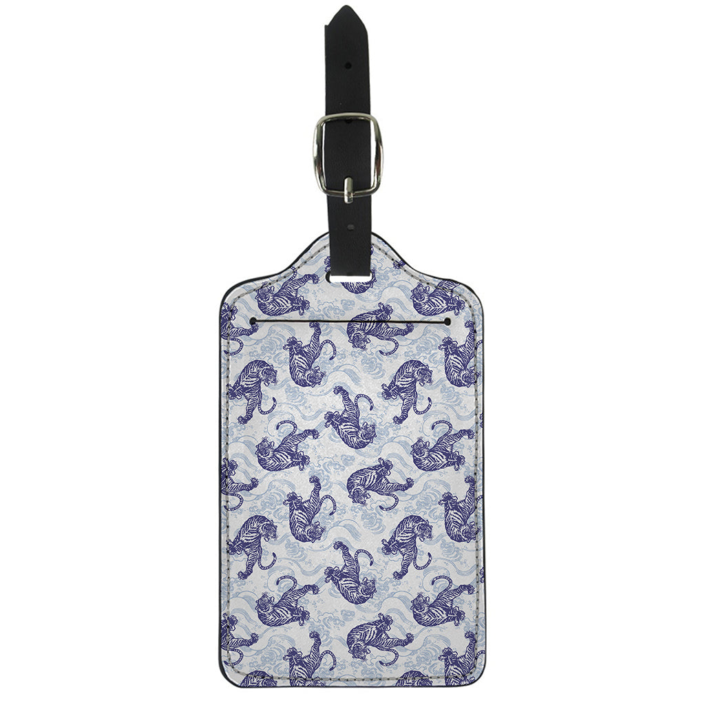 Japanese White Tiger Pattern Print Luggage Tag