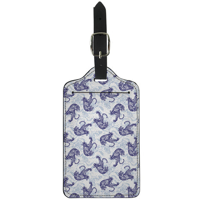 Japanese White Tiger Pattern Print Luggage Tag