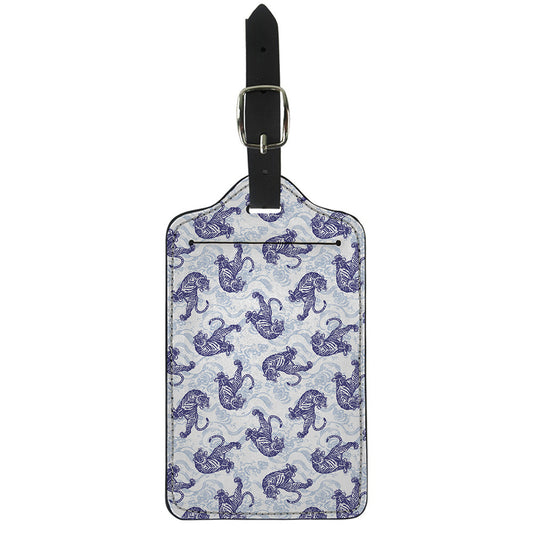 Japanese White Tiger Pattern Print Luggage Tag