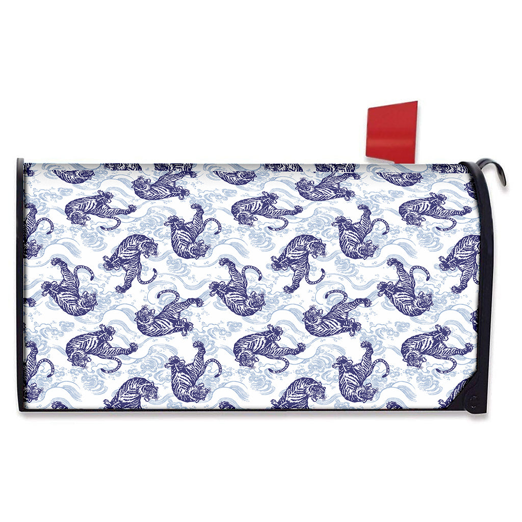 Japanese White Tiger Pattern Print Mailbox Cover