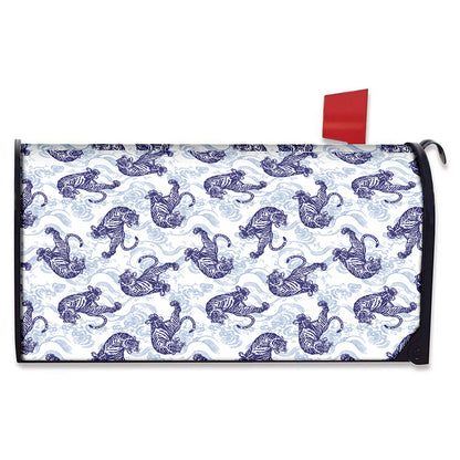 Japanese White Tiger Pattern Print Mailbox Cover