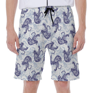 Japanese White Tiger Pattern Print Men's Beach Shorts