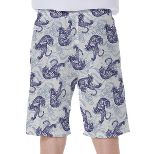 Japanese White Tiger Pattern Print Men's Beach Shorts