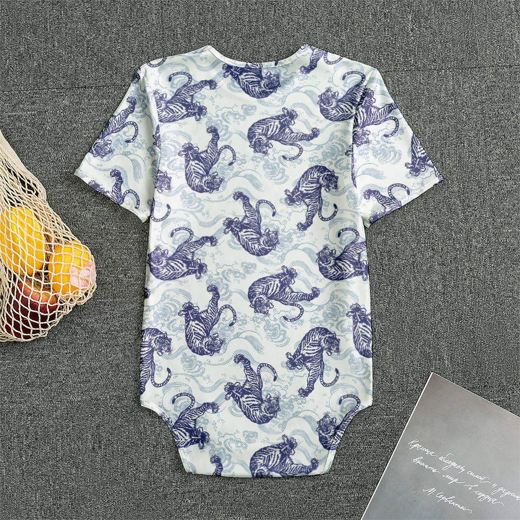 Japanese White Tiger Pattern Print Men's Bodysuit