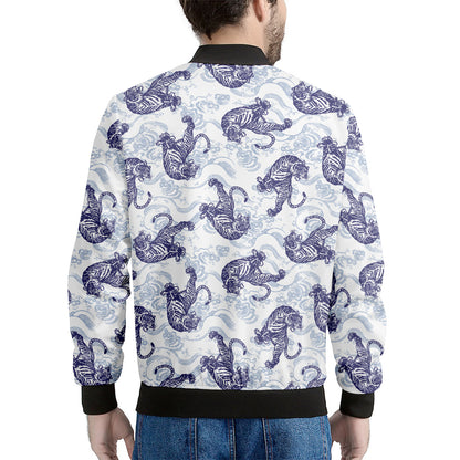 Japanese White Tiger Pattern Print Men's Bomber Jacket