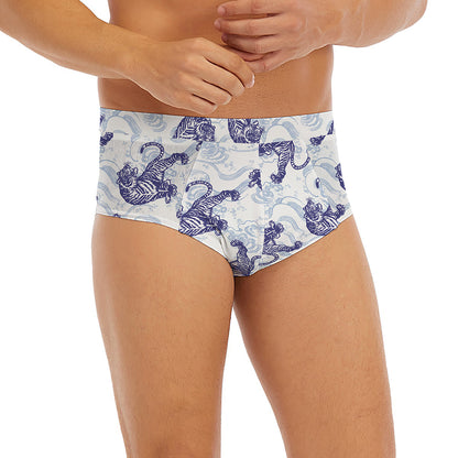 Japanese White Tiger Pattern Print Men's Briefs