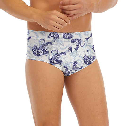 Japanese White Tiger Pattern Print Men's Briefs