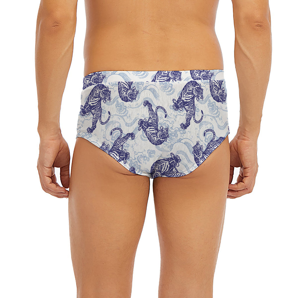 Japanese White Tiger Pattern Print Men's Briefs