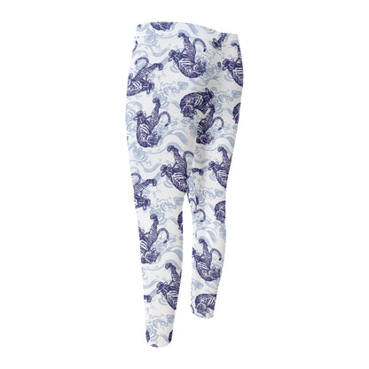 Japanese White Tiger Pattern Print Men's Compression Pants