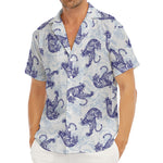 Japanese White Tiger Pattern Print Men's Deep V-Neck Shirt