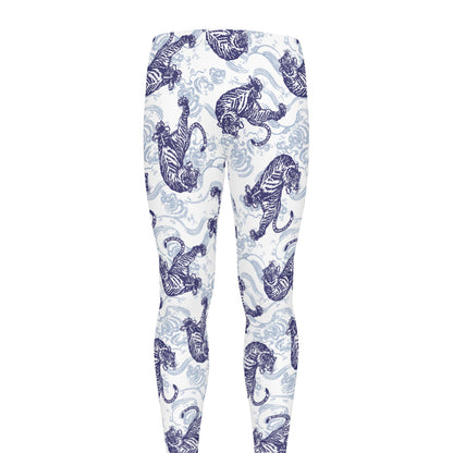 Japanese White Tiger Pattern Print Men's leggings