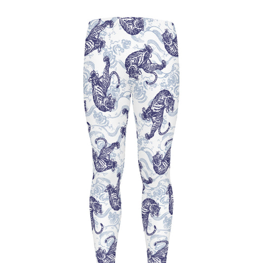 Japanese White Tiger Pattern Print Men's leggings