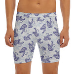 Japanese White Tiger Pattern Print Men's Long Boxer Briefs