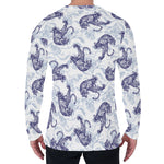 Japanese White Tiger Pattern Print Men's Long Sleeve T-Shirt