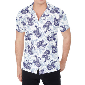 Japanese White Tiger Pattern Print Men's Shirt