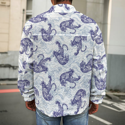 Japanese White Tiger Pattern Print Men's Shirt Jacket